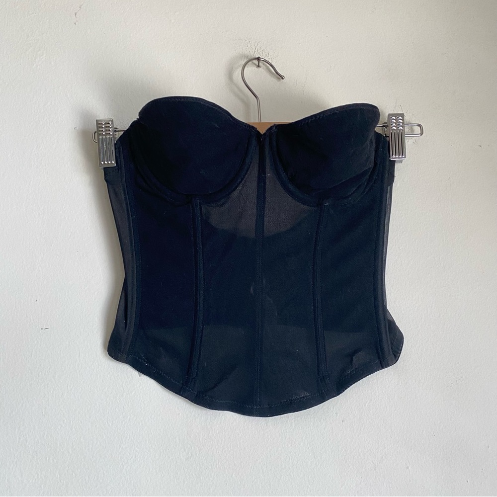 Black corset bustier top with mesh back